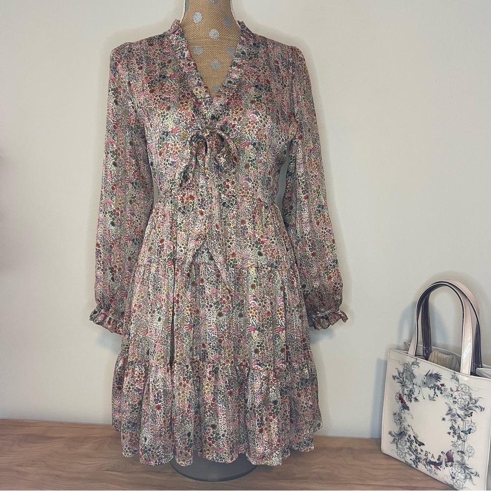 Floral Long-sleeve Tiered Short Dress NWT